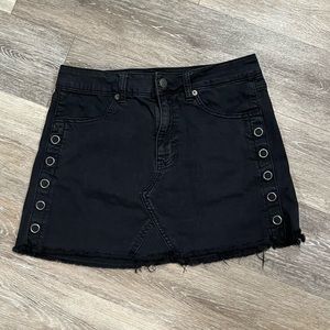 American Eagle black denim miniskirt with snaps up both sides, size 6